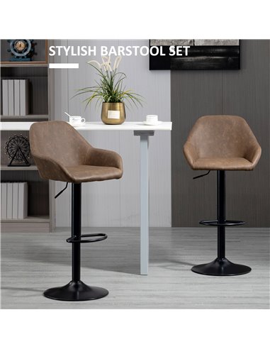 HOMCOM Adjustable Bar Stools Set of 2, Swivel Barstools with Footrest and Backrest, PU Leather Steel Base, for Kitchen Counter D