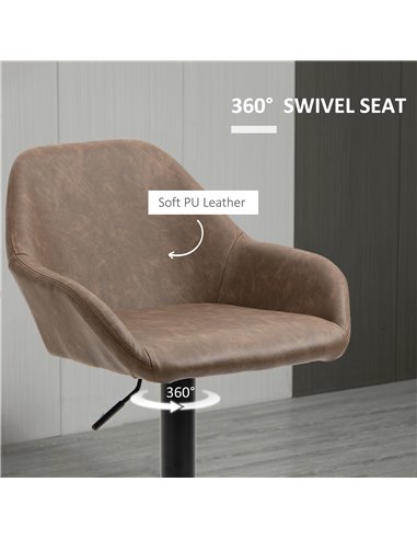 HOMCOM Adjustable Bar Stools Set of 2, Swivel Barstools with Footrest and Backrest, PU Leather Steel Base, for Kitchen Counter D