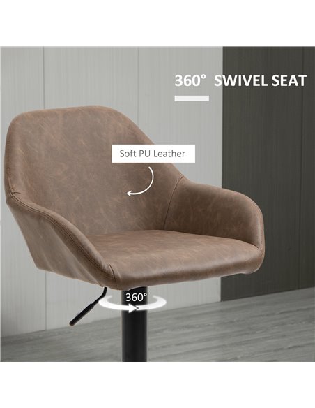 HOMCOM Adjustable Bar Stools Set of 2, Swivel Barstools with Footrest and Backrest, PU Leather Steel Base, for Kitchen Counter D - pic 61820 | FastDaddyshop