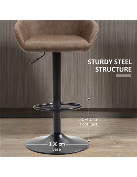 HOMCOM Adjustable Bar Stools Set of 2, Swivel Barstools with Footrest and Backrest, PU Leather Steel Base, for Kitchen Counter D - pic 61821 | FastDaddyshop