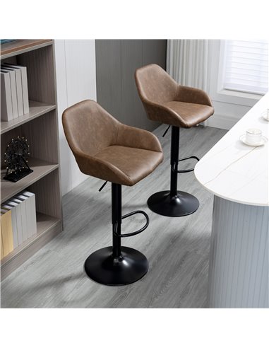 HOMCOM Adjustable Bar Stools Set of 2, Swivel Barstools with Footrest and Backrest, PU Leather Steel Base, for Kitchen Counter D