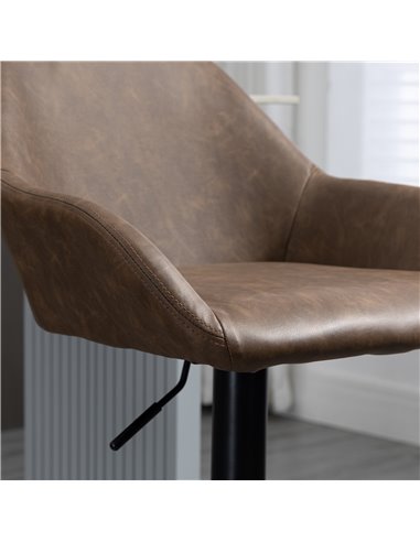 HOMCOM Adjustable Bar Stools Set of 2, Swivel Barstools with Footrest and Backrest, PU Leather Steel Base, for Kitchen Counter D