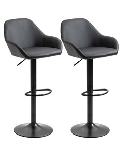 HOMCOM PU Leather Adjustable Bar Stools Set of 2, Black 835-733V70BK