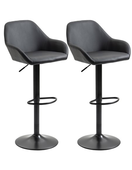 HOMCOM PU Leather Adjustable Bar Stools Set of 2, Black 835-733V70BK - pic 61824 | FastDaddyshop