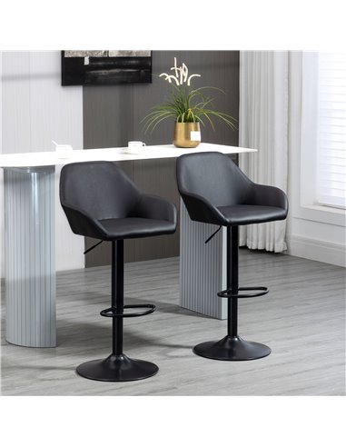 HOMCOM Adjustable Bar Stools Set of 2, Swivel Barstools with Footrest and Backrest, PU Leather and Steel Base, for Kitchen Count