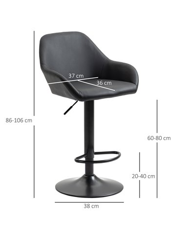 HOMCOM Adjustable Bar Stools Set of 2, Swivel Barstools with Footrest and Backrest, PU Leather and Steel Base, for Kitchen Count