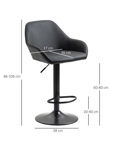HOMCOM Adjustable Bar Stools Set of 2, Swivel Barstools with Footrest and Backrest, PU Leather and Steel Base, for Kitchen Count - pic 61826 | FastDaddyshop