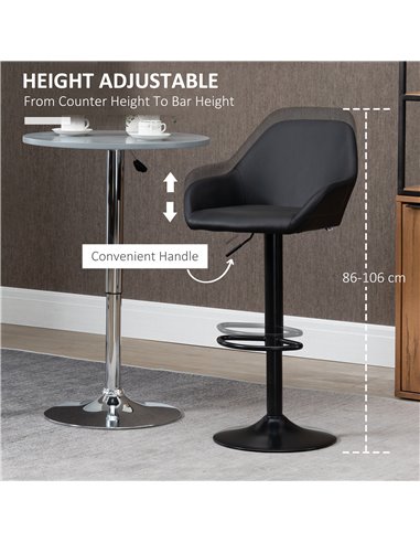 HOMCOM Adjustable Bar Stools Set of 2, Swivel Barstools with Footrest and Backrest, PU Leather and Steel Base, for Kitchen Count