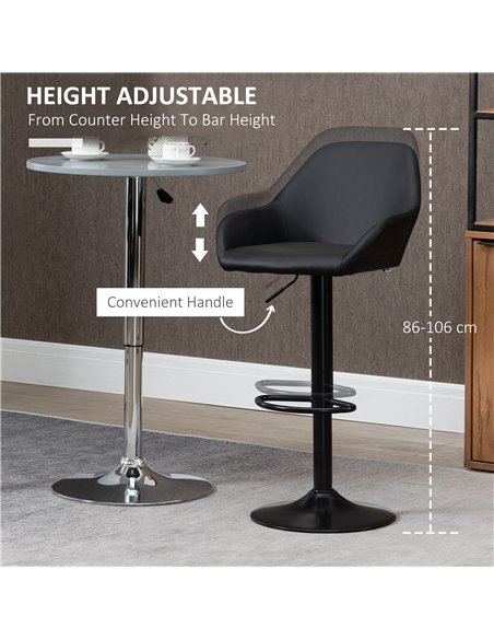 HOMCOM Adjustable Bar Stools Set of 2, Swivel Barstools with Footrest and Backrest, PU Leather and Steel Base, for Kitchen Count - pic 61828 | FastDaddyshop
