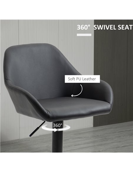 HOMCOM Adjustable Bar Stools Set of 2, Swivel Barstools with Footrest and Backrest, PU Leather and Steel Base, for Kitchen Count - pic 61829 | FastDaddyshop