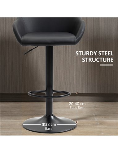 HOMCOM Adjustable Bar Stools Set of 2, Swivel Barstools with Footrest and Backrest, PU Leather and Steel Base, for Kitchen Count
