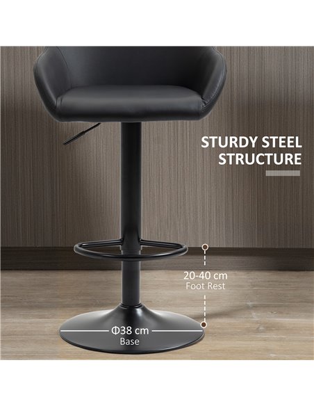 HOMCOM Adjustable Bar Stools Set of 2, Swivel Barstools with Footrest and Backrest, PU Leather and Steel Base, for Kitchen Count - pic 61830 | FastDaddyshop