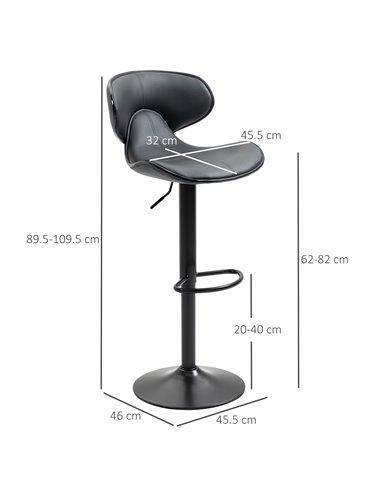 HOMCOM Adjustable Swivel Bar Stools Set of 2, Barstools with Footrest and Backrest, Steel Frame Gas Lift, for Kitchen Counter Di