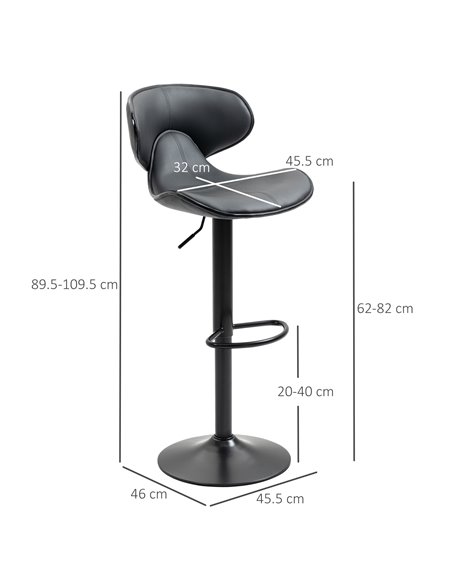 HOMCOM Adjustable Swivel Bar Stools Set of 2, Barstools with Footrest and Backrest, Steel Frame Gas Lift, for Kitchen Counter Di - pic 61835 | FastDaddyshop