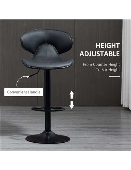 HOMCOM Adjustable Swivel Bar Stools Set of 2, Barstools with Footrest and Backrest, Steel Frame Gas Lift, for Kitchen Counter Di - pic 61837 | FastDaddyshop