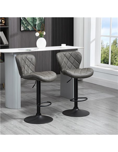 HOMCOM Adjustable Height Bar Stools Set of 2, Swivel Barstools with Backrest and Footrest, Steel Frame Diamond Pattern PU, Kitch - pic 61843 | FastDaddyshop