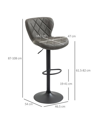 HOMCOM Adjustable Height Bar Stools Set of 2, Swivel Barstools with Backrest and Footrest, Steel Frame Diamond Pattern PU, Kitch