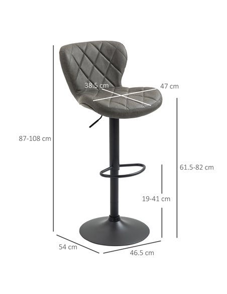 HOMCOM Adjustable Height Bar Stools Set of 2, Swivel Barstools with Backrest and Footrest, Steel Frame Diamond Pattern PU, Kitch - pic 61844 | FastDaddyshop