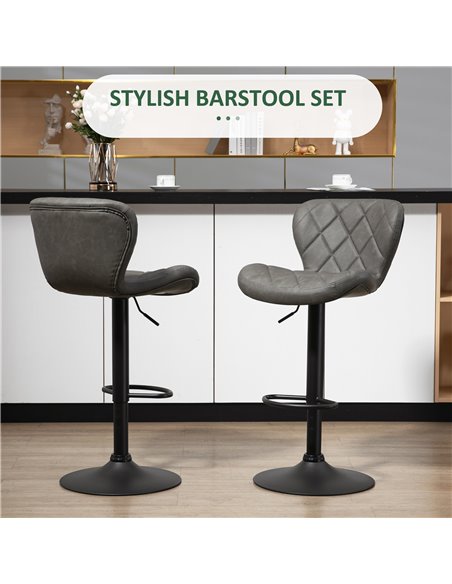HOMCOM Adjustable Height Bar Stools Set of 2, Swivel Barstools with Backrest and Footrest, Steel Frame Diamond Pattern PU, Kitch - pic 61845 | FastDaddyshop