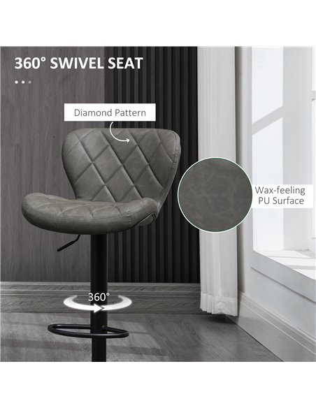 HOMCOM Adjustable Height Bar Stools Set of 2, Swivel Barstools with Backrest and Footrest, Steel Frame Diamond Pattern PU, Kitch - pic 61847 | FastDaddyshop