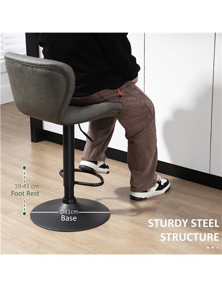 HOMCOM Adjustable Height Bar Stools Set of 2, Swivel Barstools with Backrest and Footrest, Steel Frame Diamond Pattern PU, Kitch - pic 61848 | FastDaddyshop