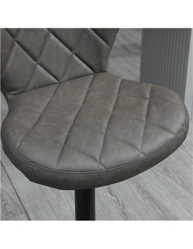 HOMCOM Adjustable Height Bar Stools Set of 2, Swivel Barstools with Backrest and Footrest, Steel Frame Diamond Pattern PU, Kitch