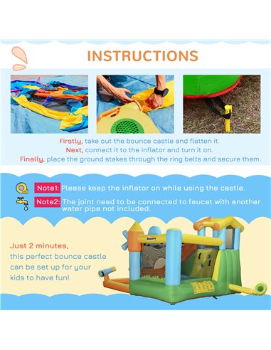 Outsunny 5 in 1 Kids Bounce Castle Farm Style Inflatable House with Slide Trampoline Pool Water Cannon Climbing Wall Inflator Ca