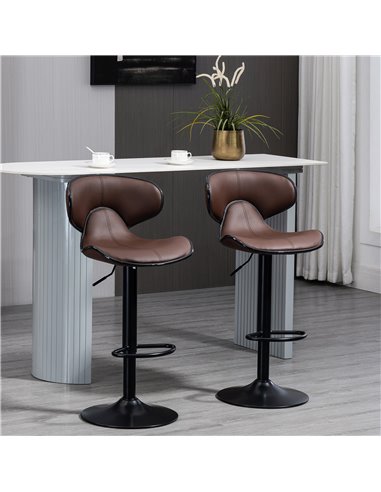 HOMCOM Adjustable Swivel Bar Stools Set of 2, Barstools with Footrest and Backrest, Steel Frame Gas Lift, for Kitchen Counter Di