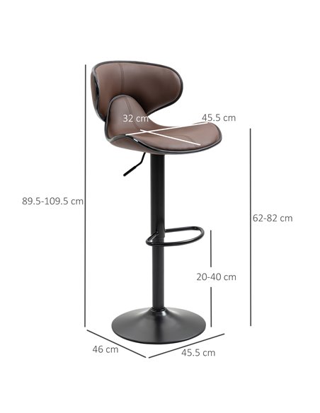 HOMCOM Adjustable Swivel Bar Stools Set of 2, Barstools with Footrest and Backrest, Steel Frame Gas Lift, for Kitchen Counter Di - pic 61862 | FastDaddyshop