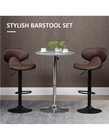 HOMCOM Adjustable Swivel Bar Stools Set of 2, Barstools with Footrest and Backrest, Steel Frame Gas Lift, for Kitchen Counter Di
