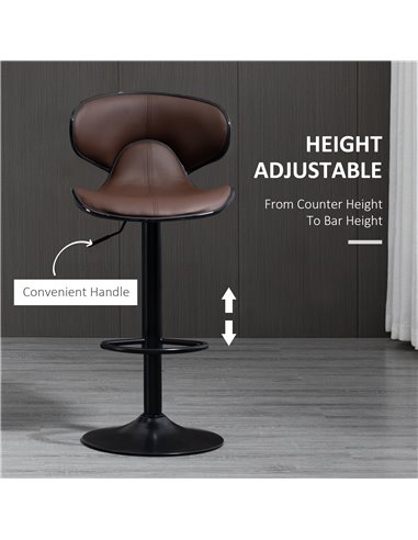 HOMCOM Adjustable Swivel Bar Stools Set of 2, Barstools with Footrest and Backrest, Steel Frame Gas Lift, for Kitchen Counter Di