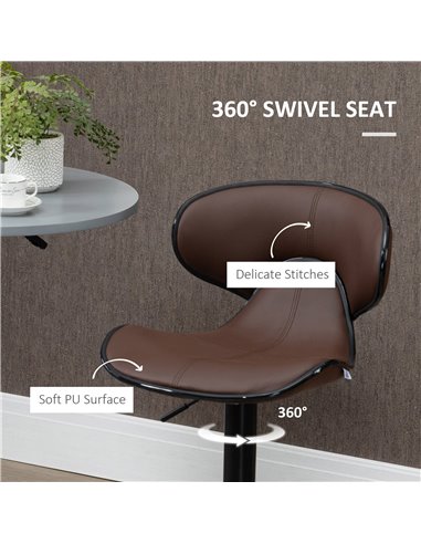 HOMCOM Adjustable Swivel Bar Stools Set of 2, Barstools with Footrest and Backrest, Steel Frame Gas Lift, for Kitchen Counter Di
