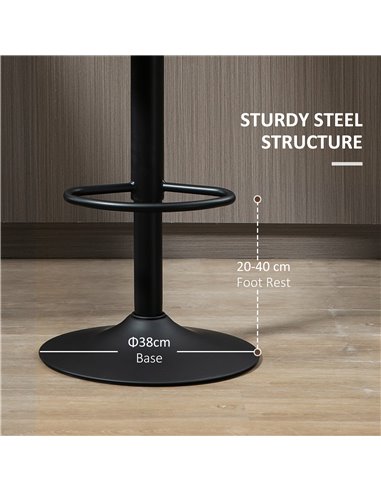 HOMCOM Adjustable Swivel Bar Stools Set of 2, Barstools with Footrest and Backrest, Steel Frame Gas Lift, for Kitchen Counter Di