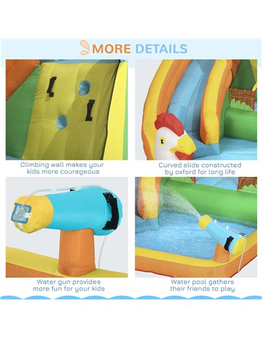 Outsunny 5 in 1 Kids Bounce Castle Farm Style Inflatable House with Slide Trampoline Pool Water Cannon Climbing Wall Inflator Ca