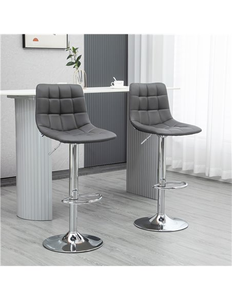 HOMCOM Bar Stools Set of 2, Adjustable Breakfast Dining Stools for Kitchen, Modern Counter Barstools with 360° Swivel and Footre - pic 61888 | FastDaddyshop