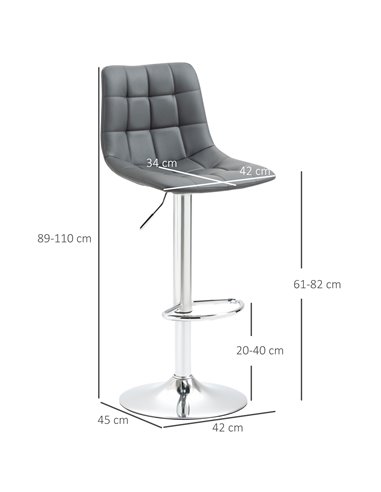 HOMCOM Bar Stools Set of 2, Adjustable Breakfast Dining Stools for Kitchen, Modern Counter Barstools with 360° Swivel and Footre