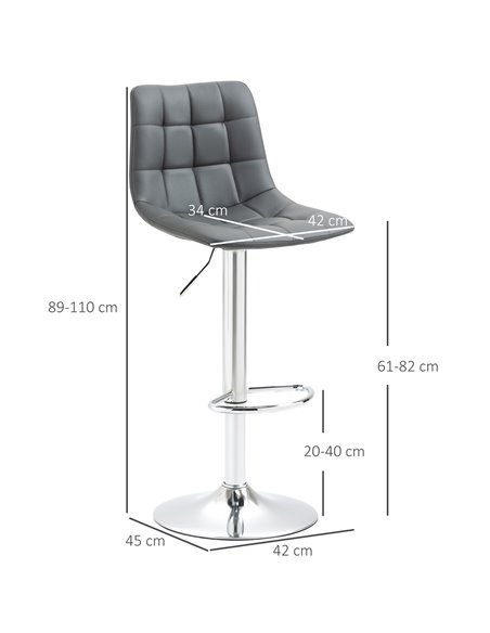 HOMCOM Bar Stools Set of 2, Adjustable Breakfast Dining Stools for Kitchen, Modern Counter Barstools with 360° Swivel and Footre - pic 61889 | FastDaddyshop