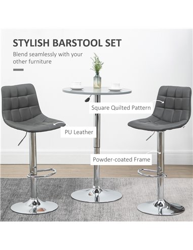 HOMCOM Bar Stools Set of 2, Adjustable Breakfast Dining Stools for Kitchen, Modern Counter Barstools with 360° Swivel and Footre