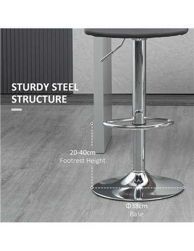 HOMCOM Bar Stools Set of 2, Adjustable Breakfast Dining Stools for Kitchen, Modern Counter Barstools with 360° Swivel and Footre