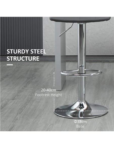HOMCOM Bar Stools Set of 2, Adjustable Breakfast Dining Stools for Kitchen, Modern Counter Barstools with 360° Swivel and Footre - pic 61893 | FastDaddyshop