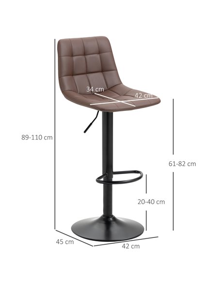 HOMCOM Adjustable Bar Stools Set of 2, Counter Height Barstools Dining Chairs 360° Swivel with Footrest for Home Pub and Kitchen - pic 61898 | FastDaddyshop