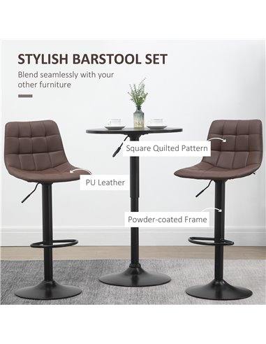 HOMCOM Adjustable Bar Stools Set of 2, Counter Height Barstools Dining Chairs 360° Swivel with Footrest for Home Pub and Kitchen