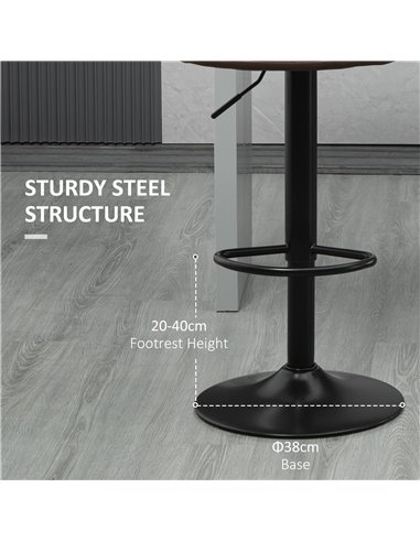 HOMCOM Adjustable Bar Stools Set of 2, Counter Height Barstools Dining Chairs 360° Swivel with Footrest for Home Pub and Kitchen