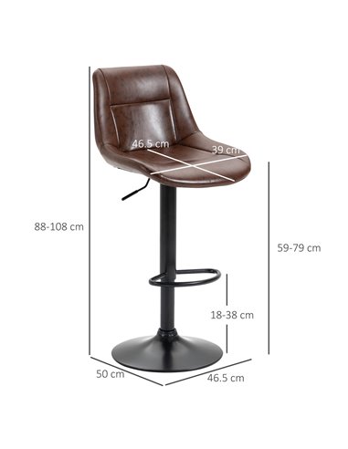 HOMCOM Adjustable Bar Stools Set of 2, Modern Kitchen Stools, 360 Degree Swivel Bar Height Barstools in PU Leather with Footrest