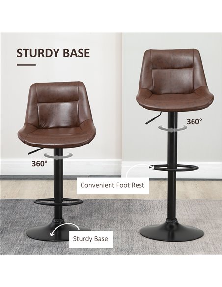 HOMCOM Adjustable Bar Stools Set of 2, Modern Kitchen Stools, 360 Degree Swivel Bar Height Barstools in PU Leather with Footrest - pic 61909 | FastDaddyshop