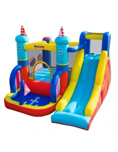Outsunny 3+ Kids Bounce Castle 4 in 1 Sailboat Style Inflatable Slide Trampoline Water Pool Climbing Wall