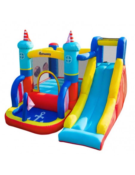 Outsunny 3+ Kids Bounce Castle 4 in 1 Sailboat Style Inflatable Slide Trampoline Water Pool Climbing Wall - pic 6191 | FastDaddyshop