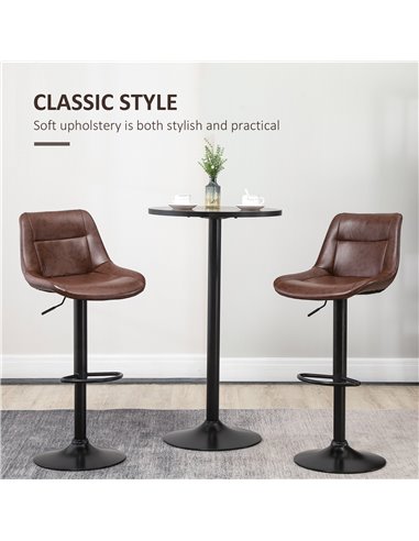 HOMCOM Adjustable Bar Stools Set of 2, Modern Kitchen Stools, 360 Degree Swivel Bar Height Barstools in PU Leather with Footrest