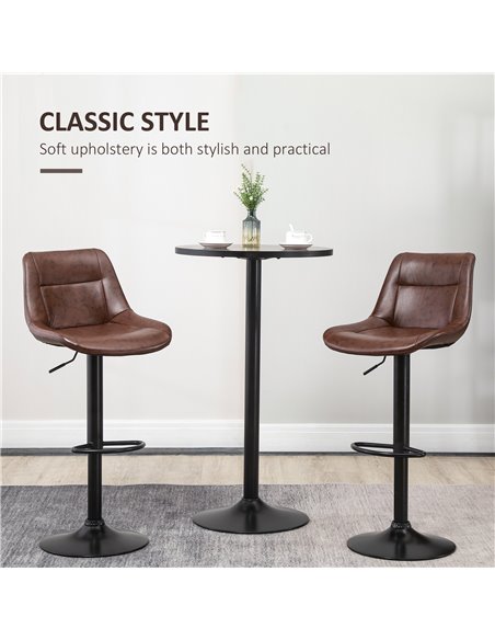 HOMCOM Adjustable Bar Stools Set of 2, Modern Kitchen Stools, 360 Degree Swivel Bar Height Barstools in PU Leather with Footrest - pic 61910 | FastDaddyshop