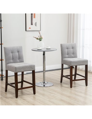 HOMCOM Set of 2 Fabric Bar Stools, Modern Kitchen Chairs with Tufted Back, Thick Padding, Wood Legs, Grey 835-761V70GY